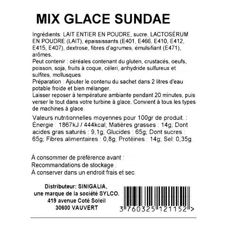 Mix Glace Sundae Sinigalia – 1 kg Pro