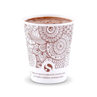 Présentation chocolat chaud à l'ancienne Sinigalia dans un gobelet en carton pour boisson chaude