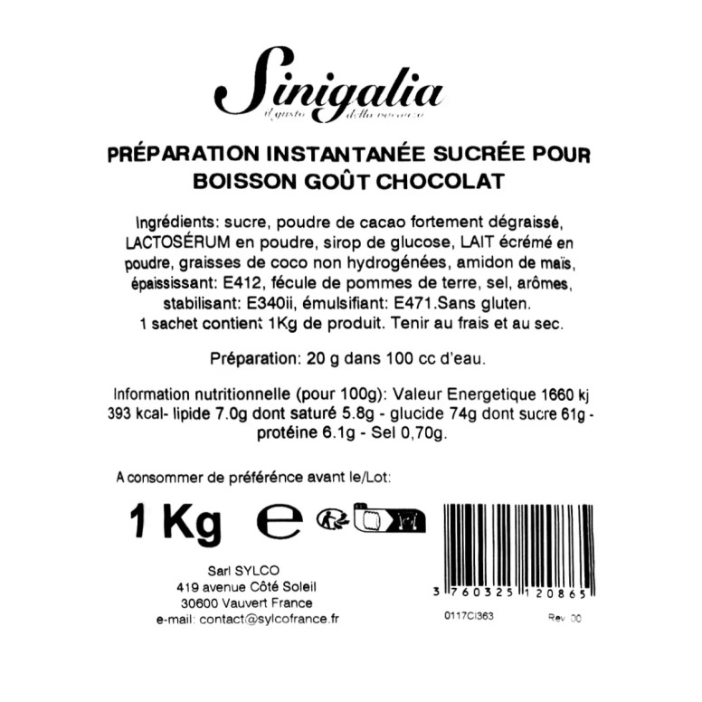 Zoom étiquette mix chocolat chaud professionnel à l'italienne.