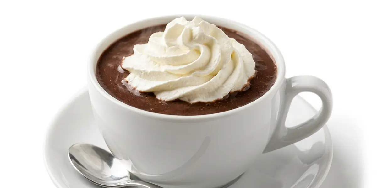 Chocolat chaud viennois surmonté d'une généreuse chantilly, servi dans un verre transparent